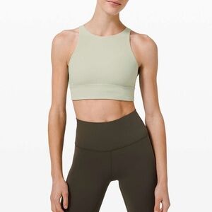 LULULEMON Green Fern Energy Bra High Neck Long Line Rib Medium Support B-D Cup 4